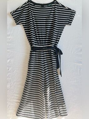 Ralph Lauren Black & White Striped Jumpsuit with Tie Waist